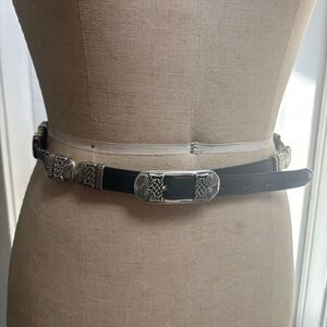 Black, Brown and Silver Women's Brighton Reversible Leather Belt Size M/L 32 In